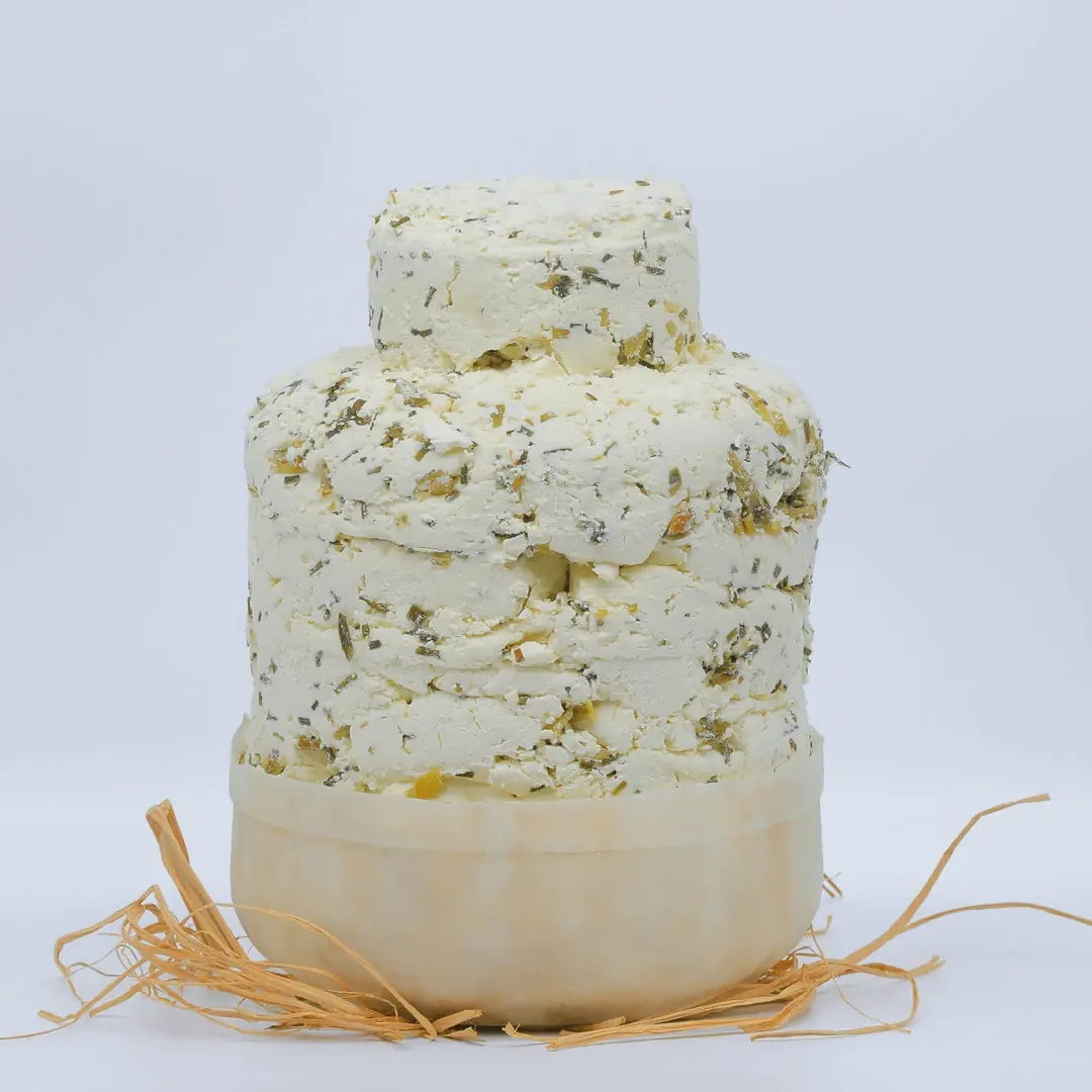 Küp içerisinde toprak altında olgunlaştırılmış Van otlu peyniri bidon formunda geleneksel görünüm